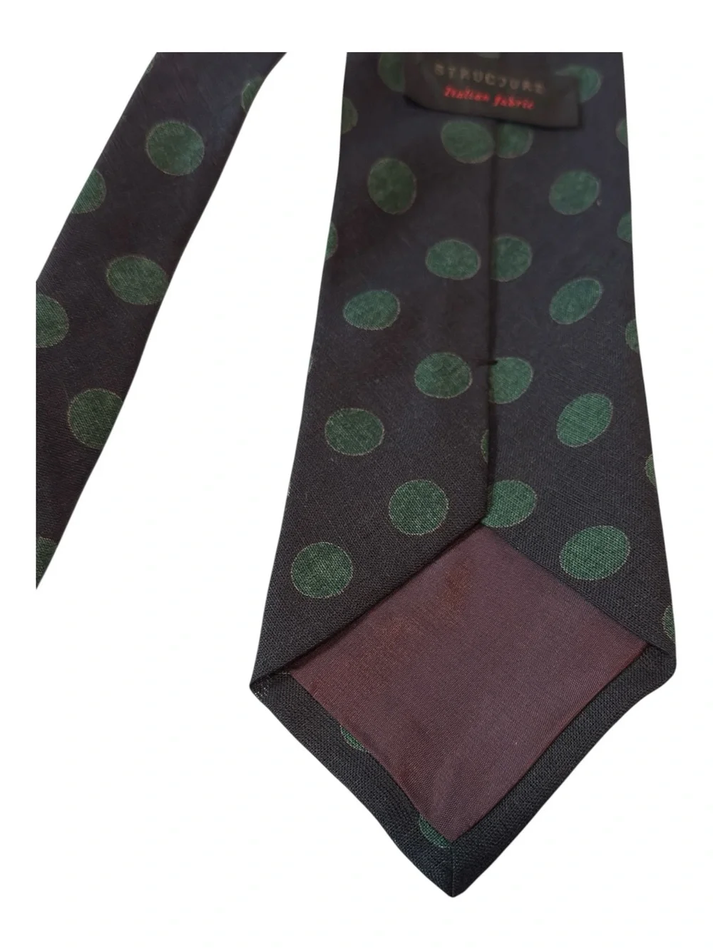 STRUCTURE Vintage 100% Linen Tie 90s Corporate Sleaze USA Made Green Polka Dot